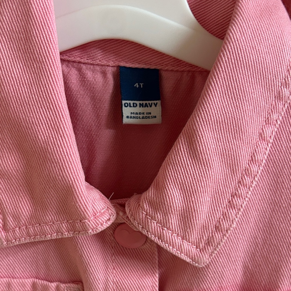 Old Navy Pink Collared Button-Up Dress denim snap size 4T - Picture 2 of 6